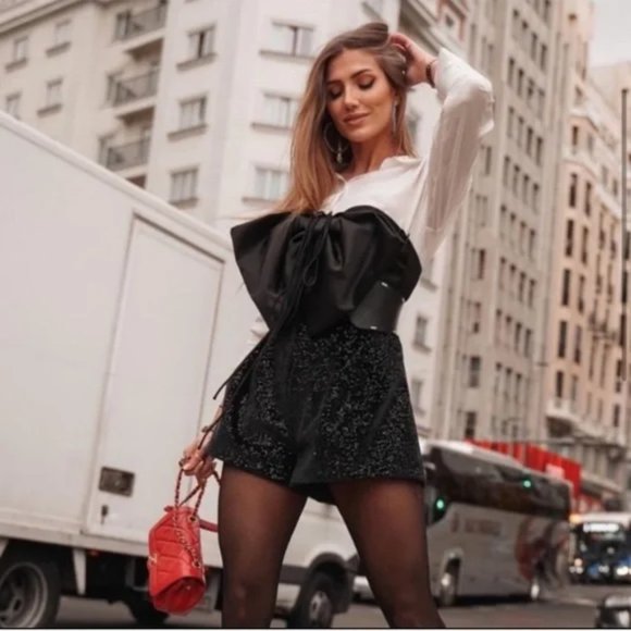 ZARA Bow Trim Sequin Jumpsuit - Picture 10 of 16